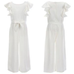 NWT Girls Social Ruffle-Sleeve Cropped Ivory Jumpsuit